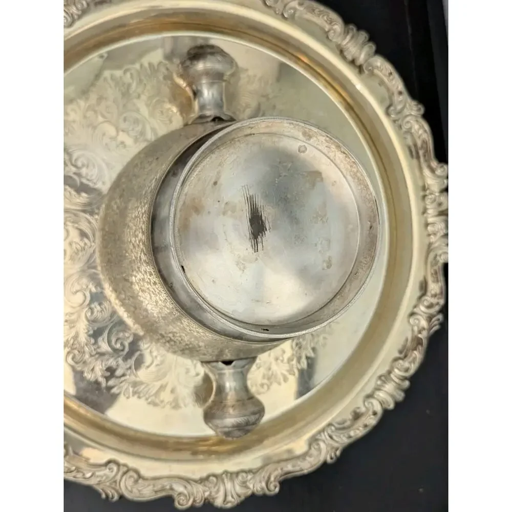 Silverplate Engraved Leaf Design Champagne Or Wine Ice bucket Knob Handles